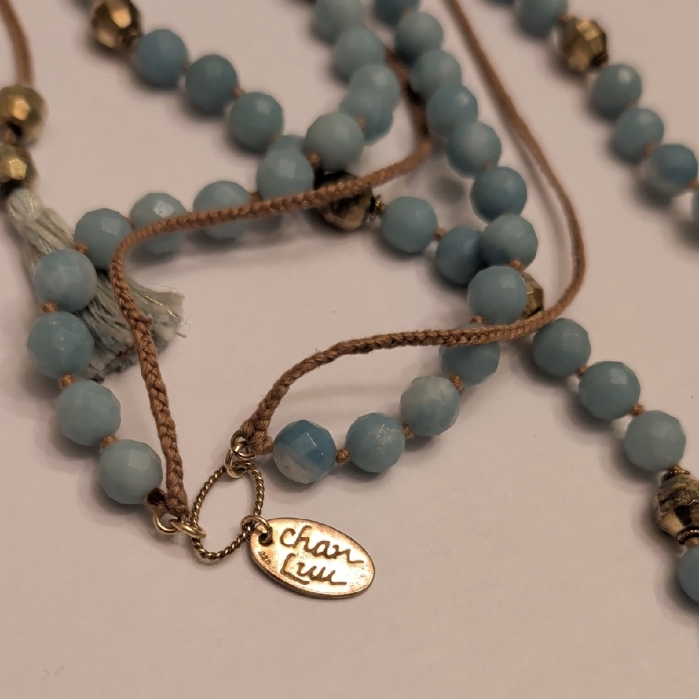 Chan Luu Sky Blue and Gold Beaded Necklace - Picture 2 of 6